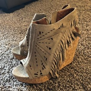 Brand new wedge sandals with fringe